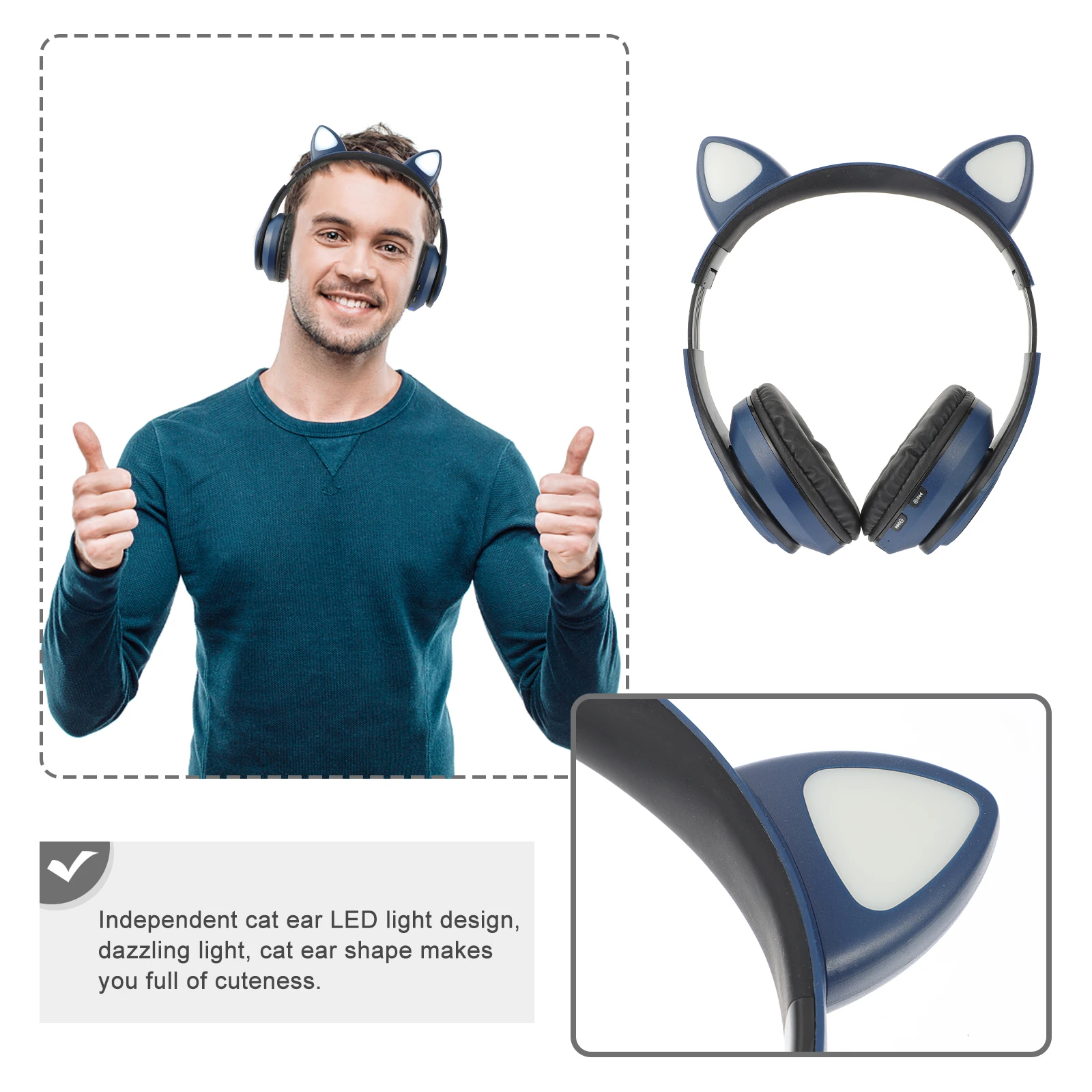 

Cat Ear Headphones Wireless Over Ear Led Light Up Stereo Gaming Headset For Cellphone Computer Accessories