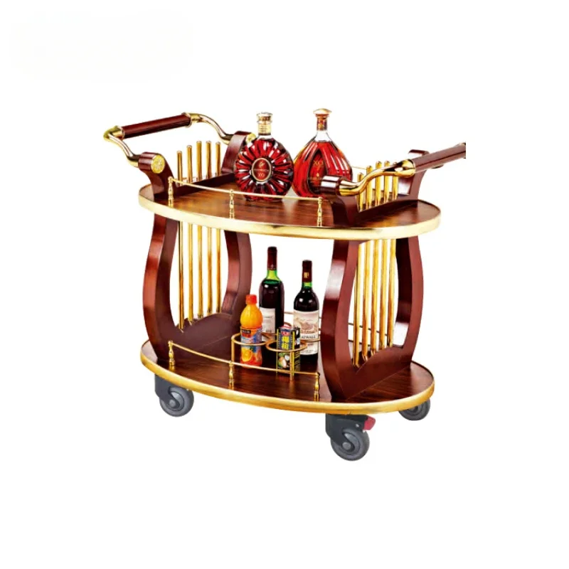 

Hot Sale Wooden Folding Luxury Hotel Golden Food Serving Trolley