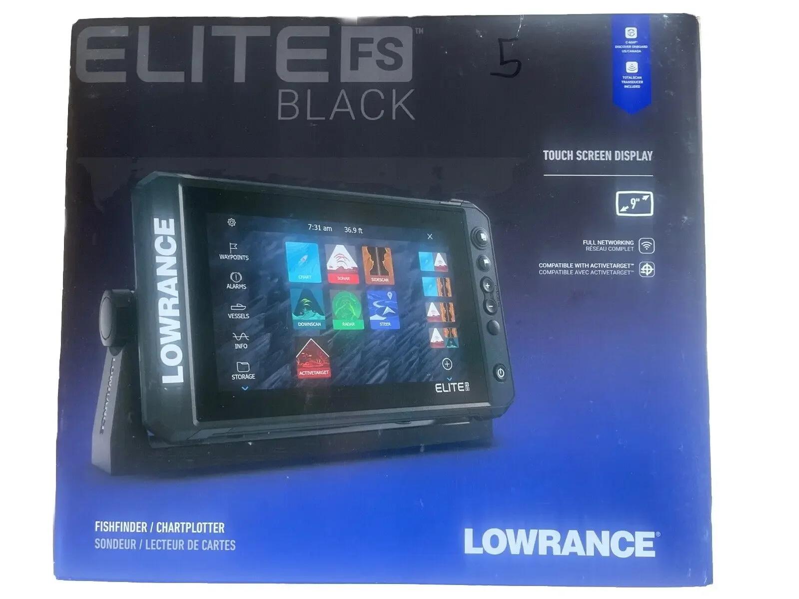 Lowrance Elite FS 9 Black Fishfinder Chartplotter NO Transducer & US Inland Maps