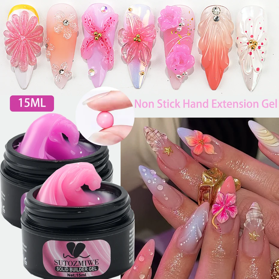 Pink Solid Builder Gel For Nails Hard Gel Extension Builder Nail Gel,Non-Sticky 3D Sculpture Shaping Carving Flower Nail Polish