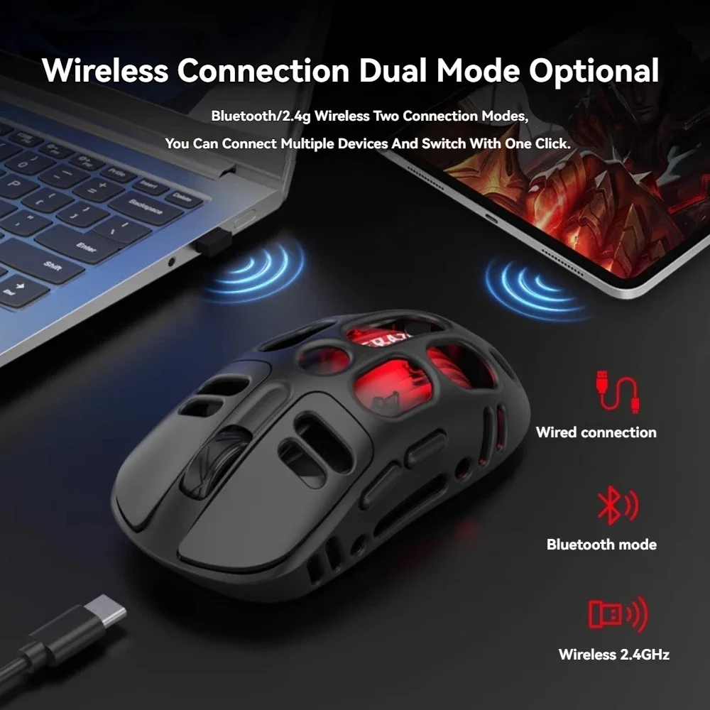 ERAZER N602Pro Mouse Wireless Tri-mode Custom Openwork Design Lightweight Ergonomics High Performance 1K HZ Office Gaming Mouse