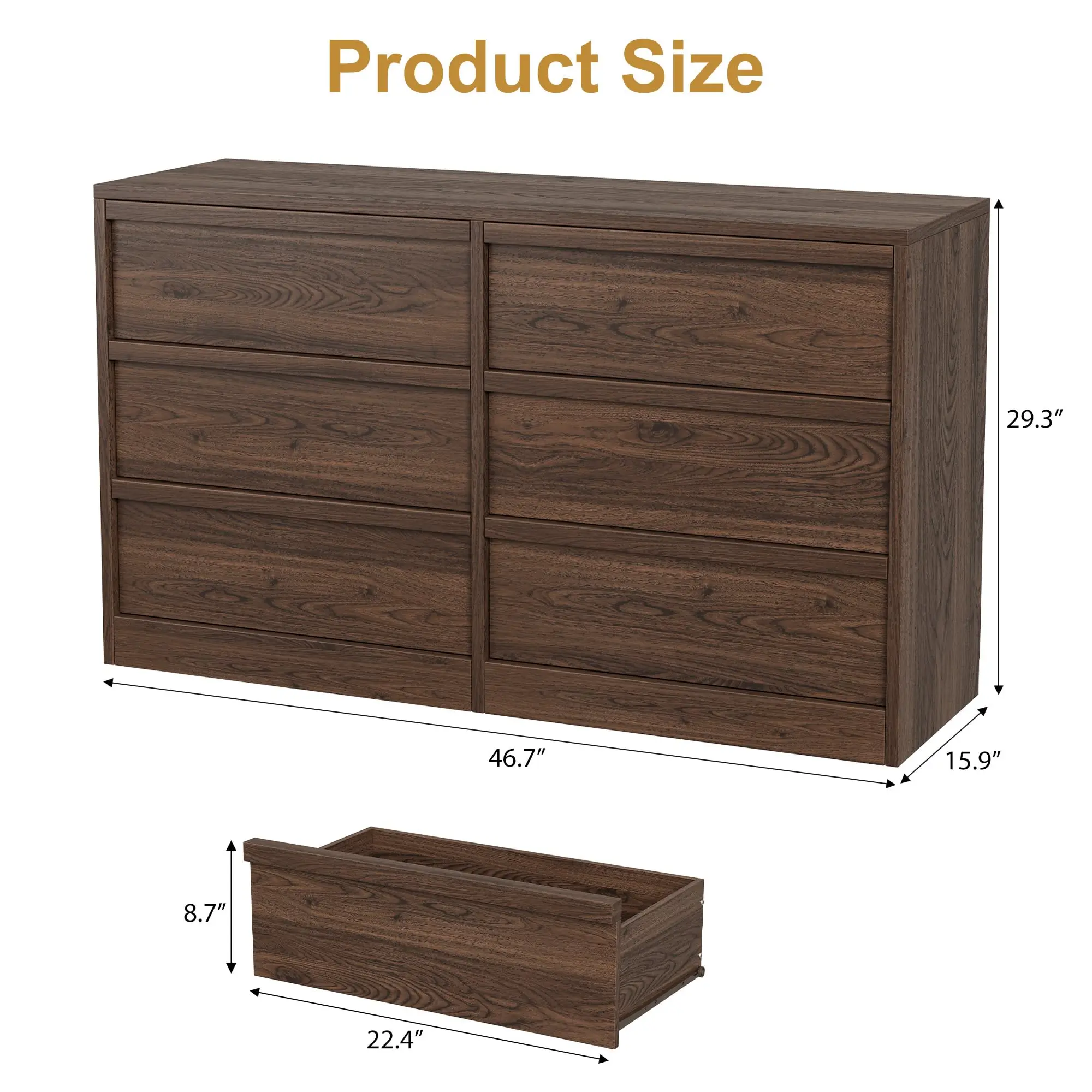 6 Drawer Dresser for Bedroom Wooden Chest of Drawers with Large Storage 47" Freestanding Horizontal Double Dresser Cabinet for Nursery/Entryway/Living Room - Antique White/Natural Oak image 8