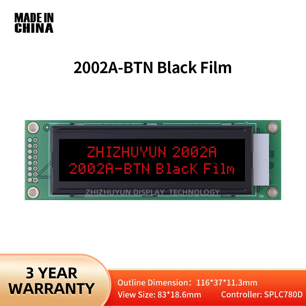 High Brightness LCD Screen 2002A LCD Display Module BTN Black Film Red Font Controller SPLC780D 20*2