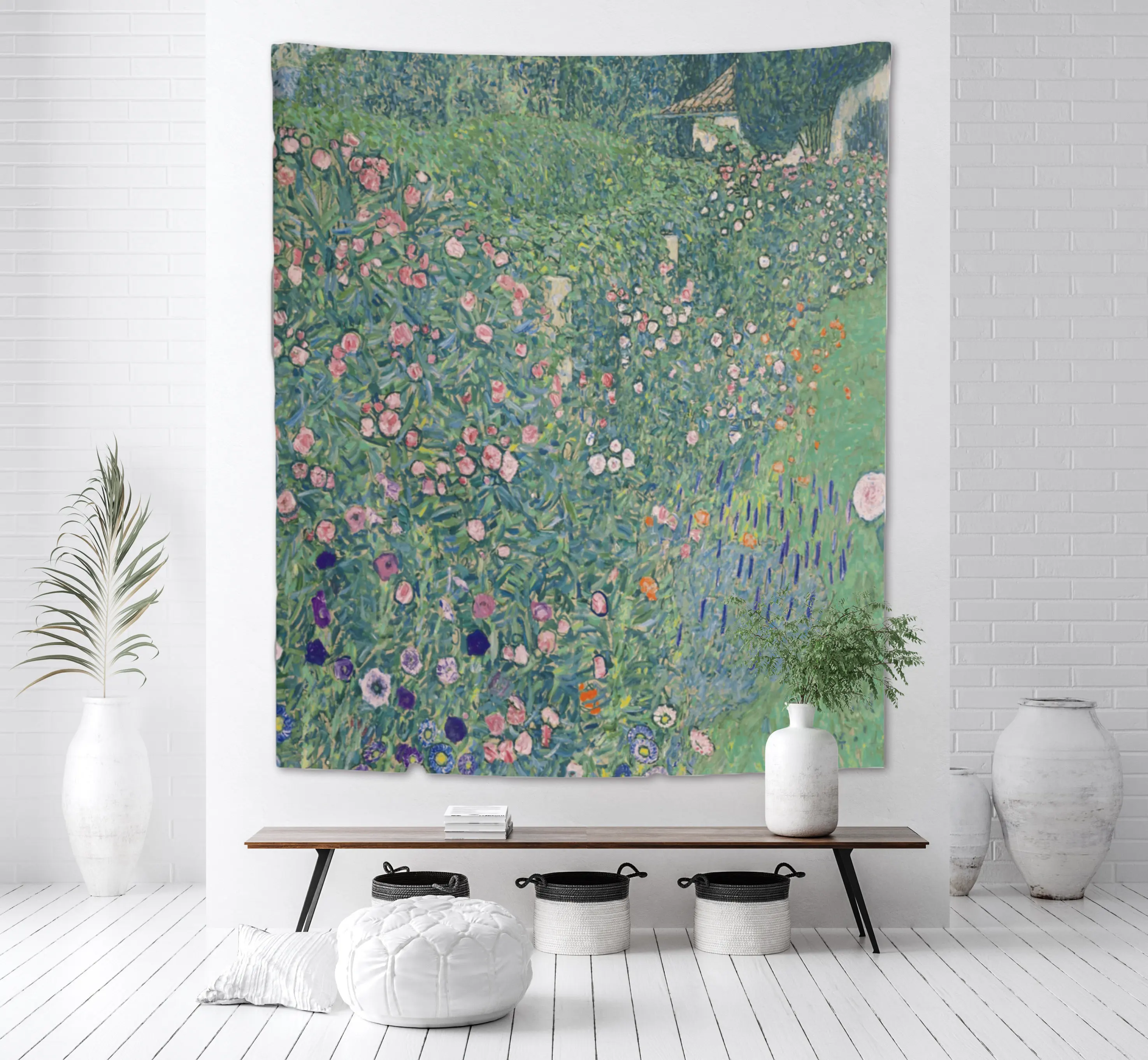 Klimt Italienische Landschaft Wandteppich Moderne Kunst Vintage Ölgemälde Grüne Natur Blumen Wiese Wald Ländliche Landschaft