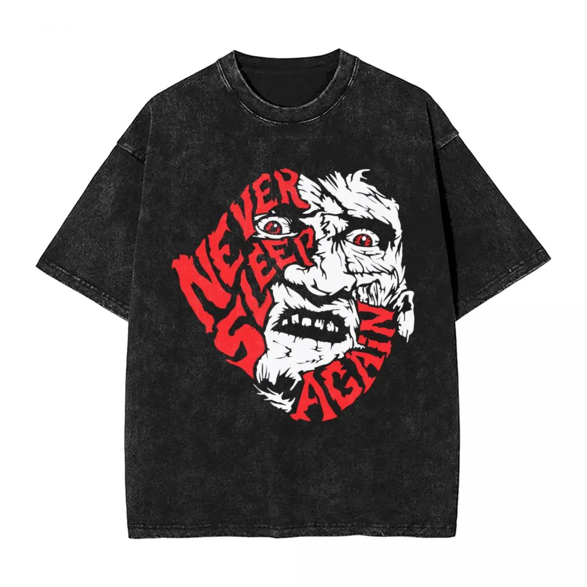 Halloween horrify Harajuku 100% Cotton Oversized Tshirt,Freddy Krueger Never Sleep Again Summer Loose Washed Tops T-Shirt