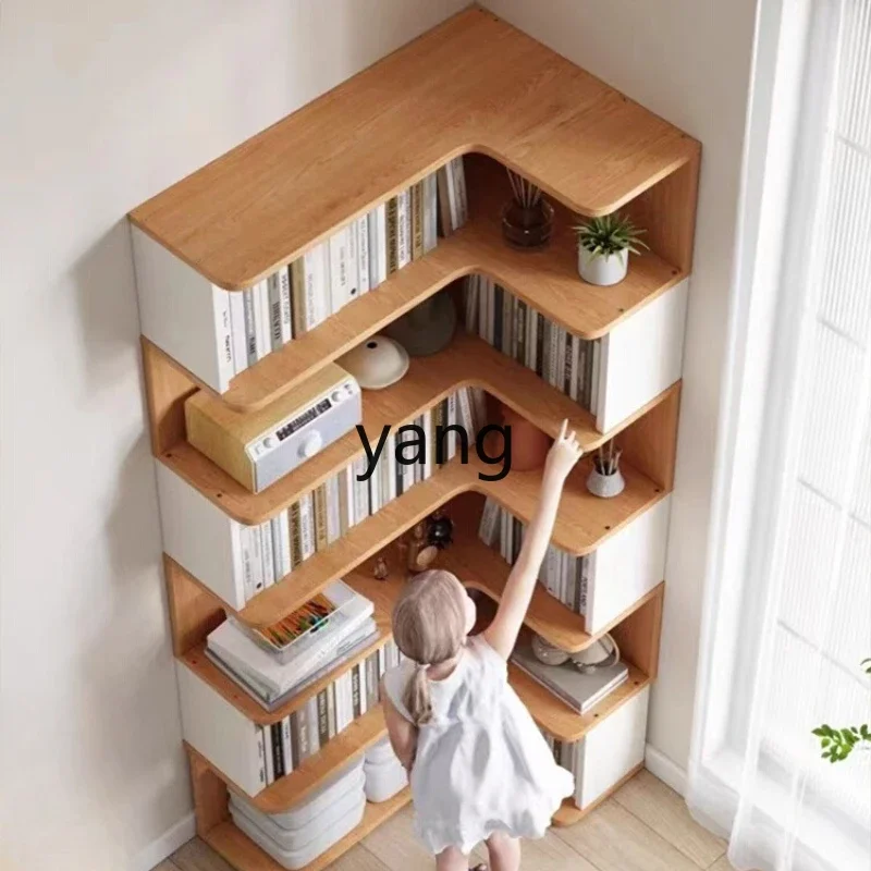 Ltt corner floor combination bookcase bookshelf solid wood wall shelf triangular cabinet