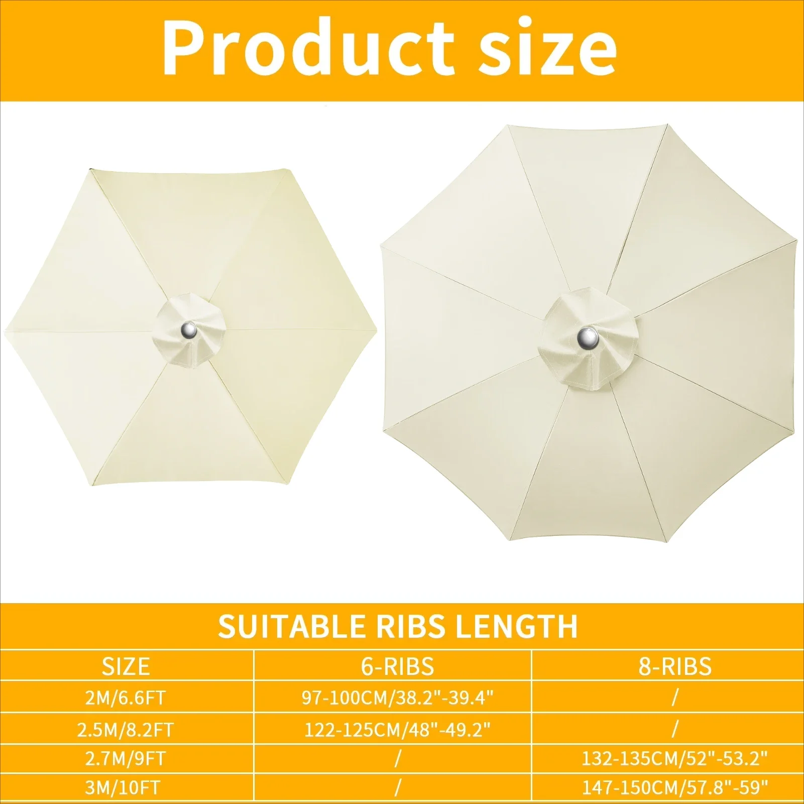 Parasol Canopy 2./6/8Ribs Garden Parasol Cover Waterproof Shade Sails