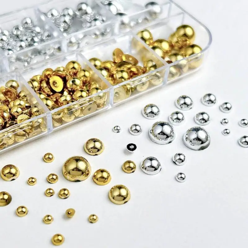 12Grids Mixed Semi-circular Pearl Gold And Silver Nail Charms Nail Decor Manicure Nail Salon Accessories