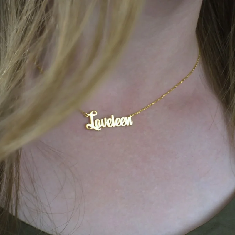 Custom Script Name Necklace,304  Stainless Steel Personalized Nameplate Pendant Dainty Paperclip ChainJewelry Gift for WomenL