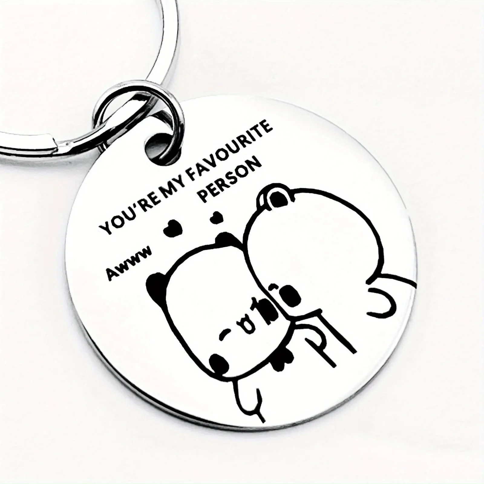 Cute Bubu Panda Couple Stainless Steel Keychain - Perfect Gift for Her Birthday, Christmas, Valentine's Day, Suitable for Men and Women