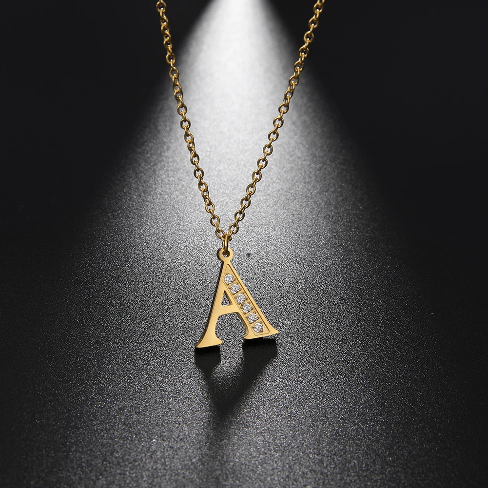 

Amaxer Initial A-Z Alphabet Choker Clear Zircon 26 Letters Pendant Necklace for Women Stainless Steel Gold Color Jewelry Gift