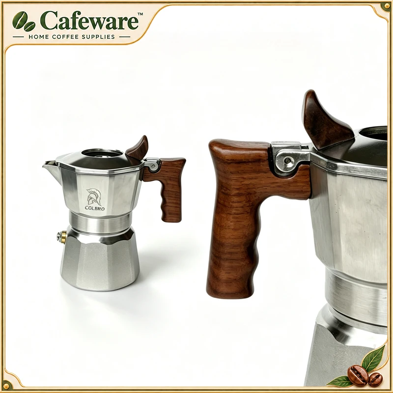 Colbro Moka Pot Handle North American Black Walnut Wood Non Slip Heat Resistant Coffee Maker Replacement Part For Home Kitchen
