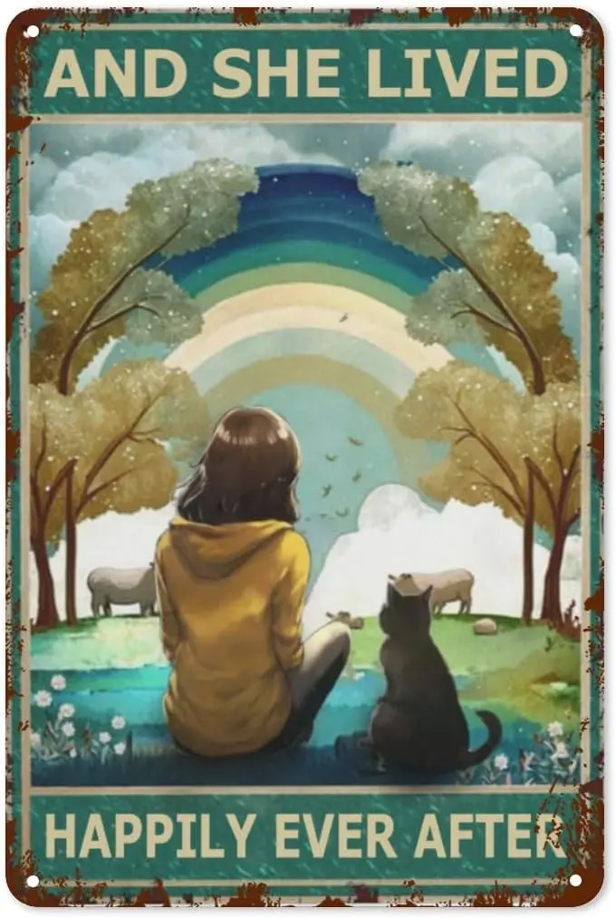 Plaque en métal rétro motif chat pour décoration de chambre de fille, impression murale colorée en métal, idéale pour la maison, le café, le bar, cadeau d'encouragement pour femme