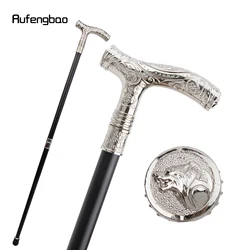 White Wolf Head Flower Totem Relief Walking Cane Fashion Walking Stick Gentleman Crosier Knob Walking Stick 93cm