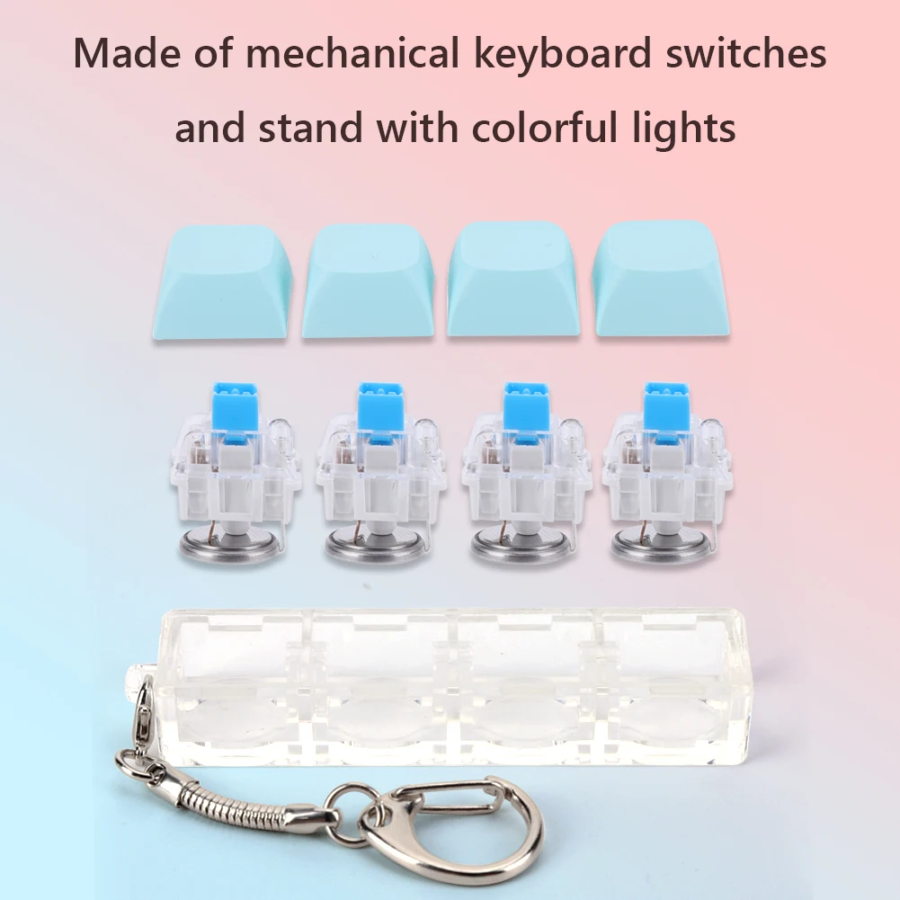 Keyboard Fidget Keychain 4 Keys Keyboard Decompression Toys with LED Light Keyboard Clicker Toy DIY Button Stress Relief Toys