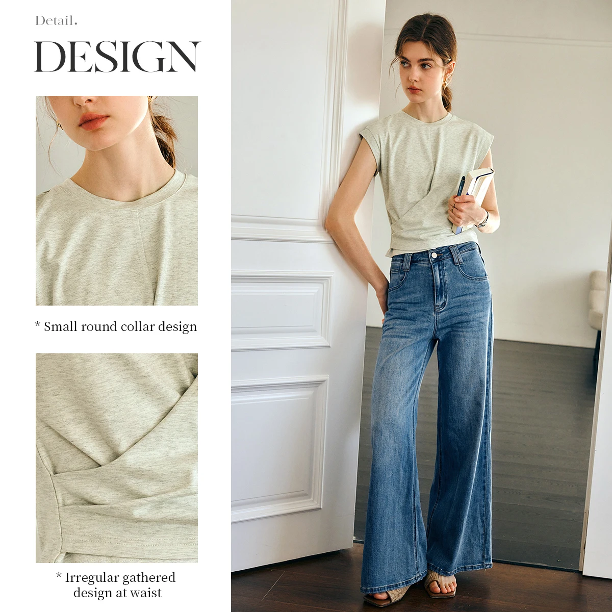 OLrain Vrouwen Onregelmatige T-shirt 2025, Mode Slim Fit O-hals Effen Plooien Gebreide Tees Kantoor Dame Vrouw Zomerkleding O57XT96635