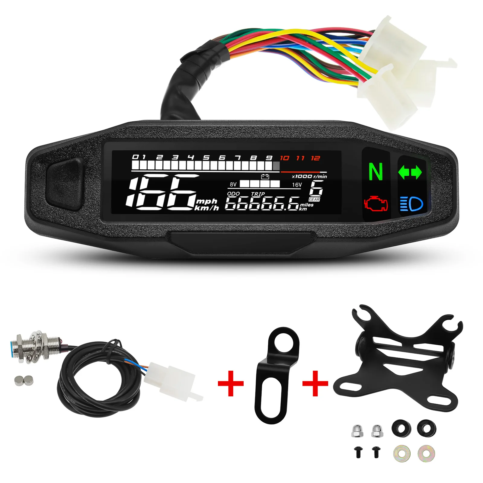 Universeller 12V Motorrad Digitaler Tachometer Digitaler Armaturenbrett-Meter LCD Drehzahlmesser Ölstand Spannungsanzeige Motorrad-Zubehör