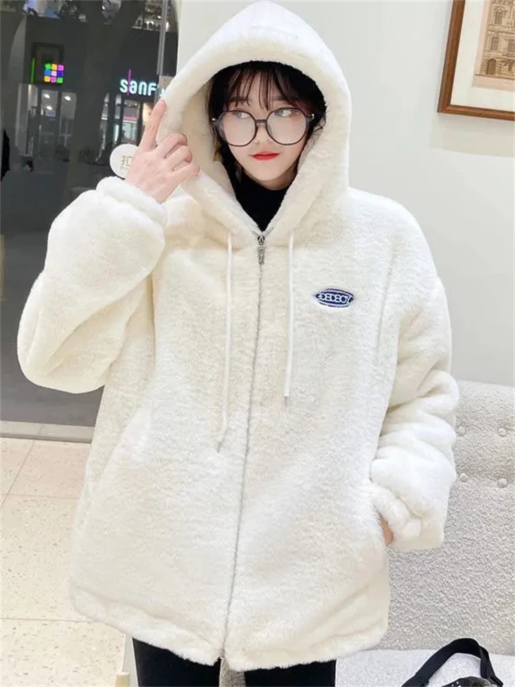 Hooded Thicken Faux Rabbit Fur Jackets Warm Korean Furry Chaquetas Fashion Winter Women Jaqueta Hign Quality Windproof Coats