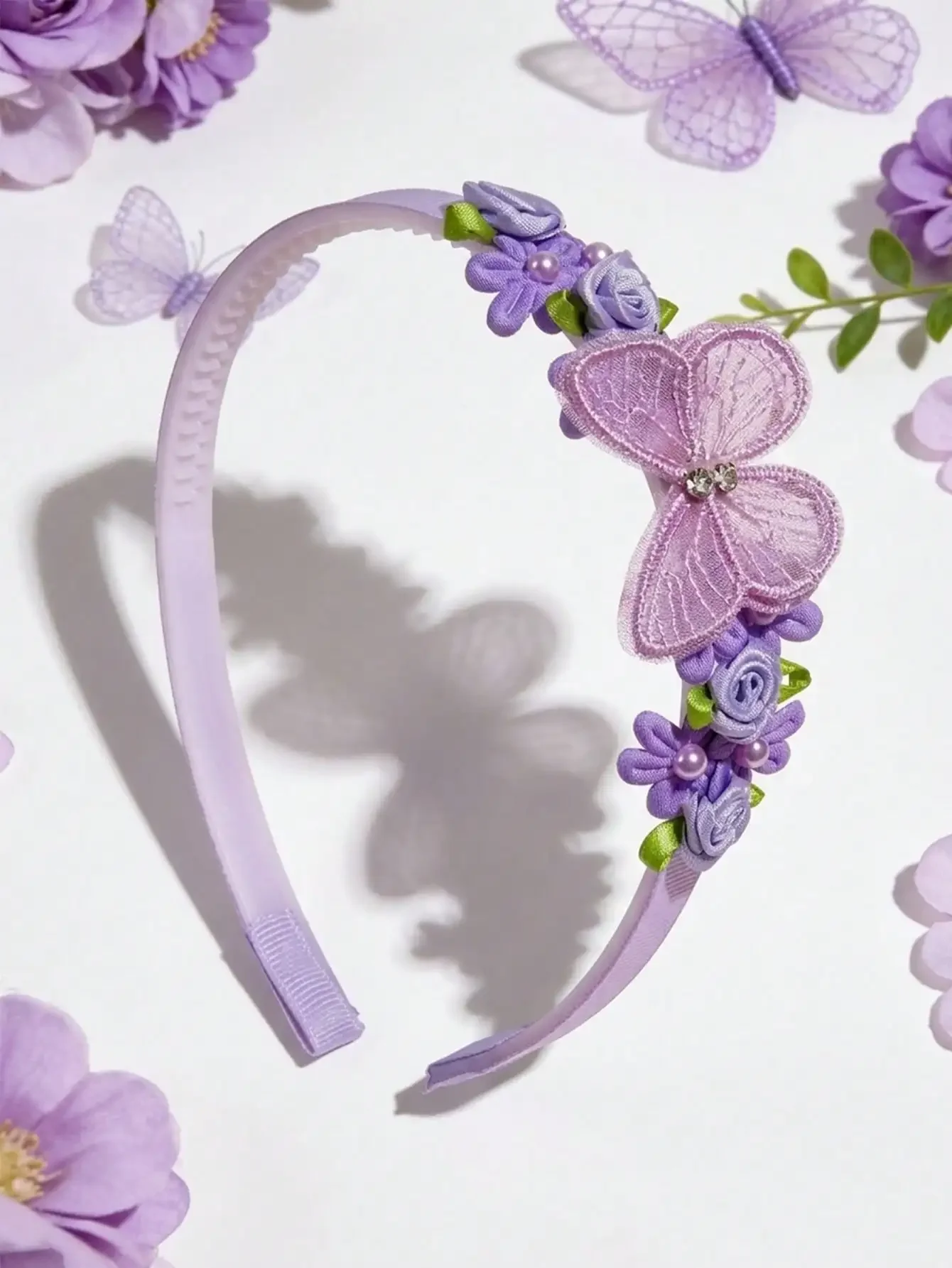 

1pc Blue Bow Headband, Handmade Double-Layer Bow Headband Decorated With Pearl, Rhinestone, Crystal And Chiffon Floral, Suitable For Girls Daily Wear