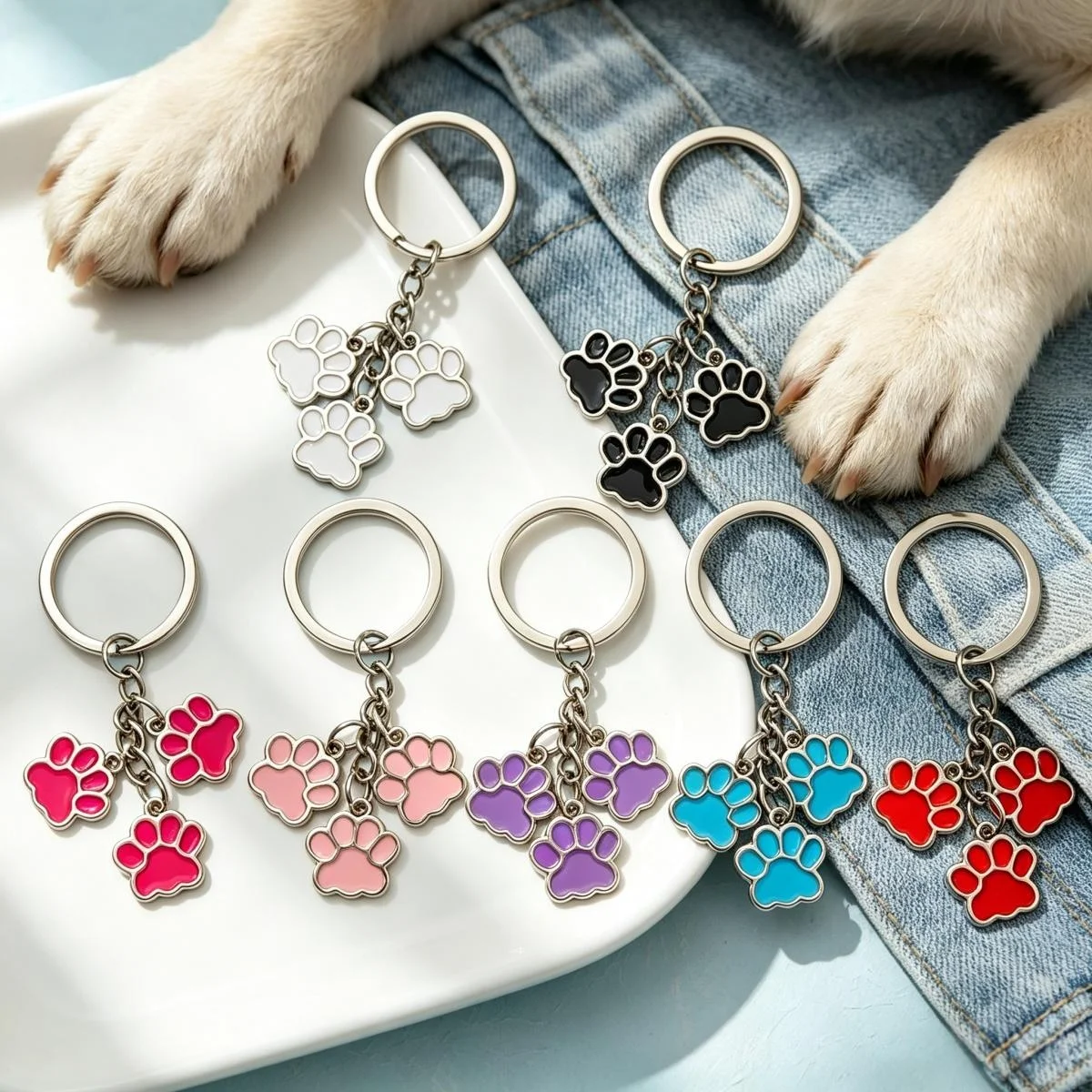 Porte-clés Patte de Chat et Chien - Porte-clés Émaillé Empreinte Animale, Cadeau Bijou pour Amoureux des Animaux pour Femmes Filles Sac à Dos Sac à Main