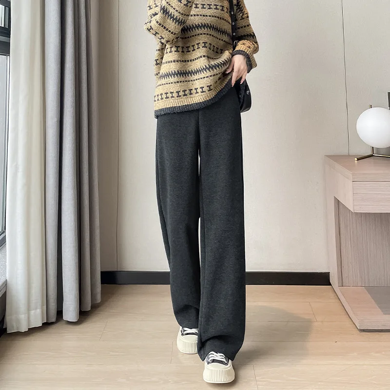 Velvet Acetate Wool Wide Leg Pants for Women in Autumn and Winter Short and Narrow Straight Leg Pants Spring and Autumn Casual