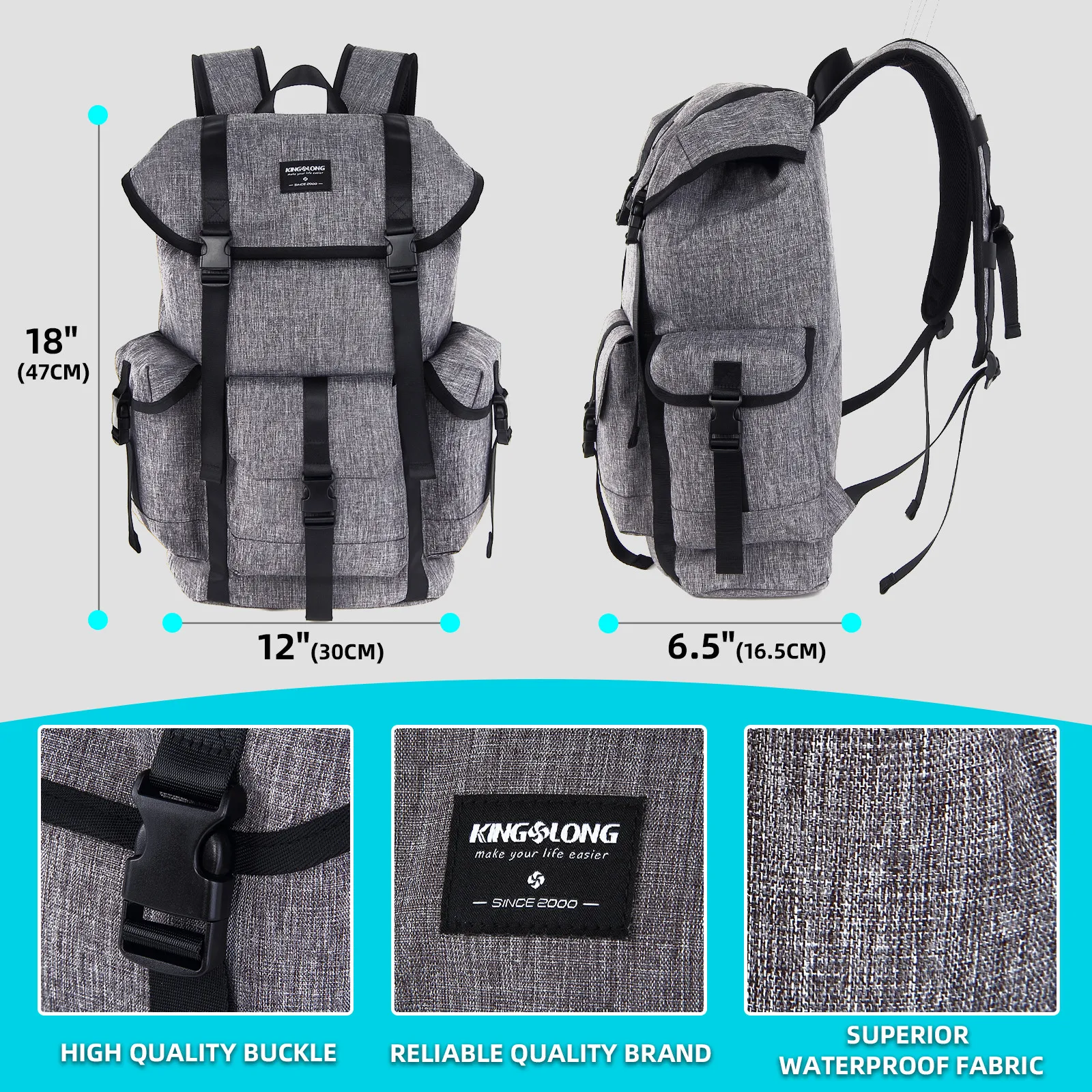 Mochila deportiva impermeable para acampada, morral informal de viaje para exteriores, color gris, nuevo diseño, 2024