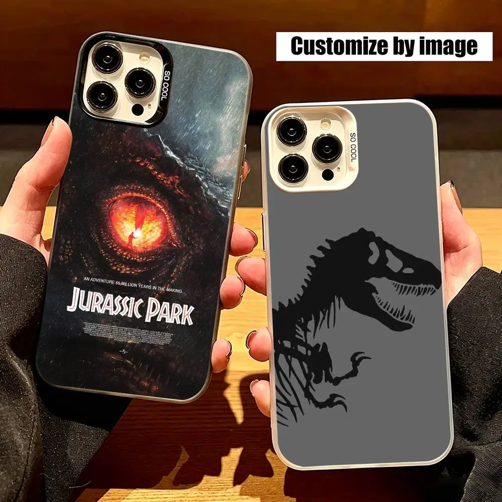 Funda para Teléfono con Logotipo de Jurassic Park Dinosaur W-World para iPhone 17, 16, 15, 14, 13, 12, Pro Max, XS, Funda Plateada Colorida