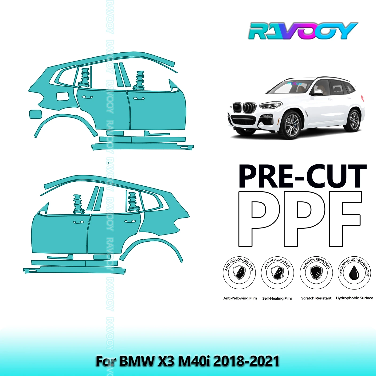 

For BMW X3 M40i 2018-2021 8.5mil Clear Matte Pre-Cut PPF Door & A/B Pillar Kit TPU Paint Protection Film Set