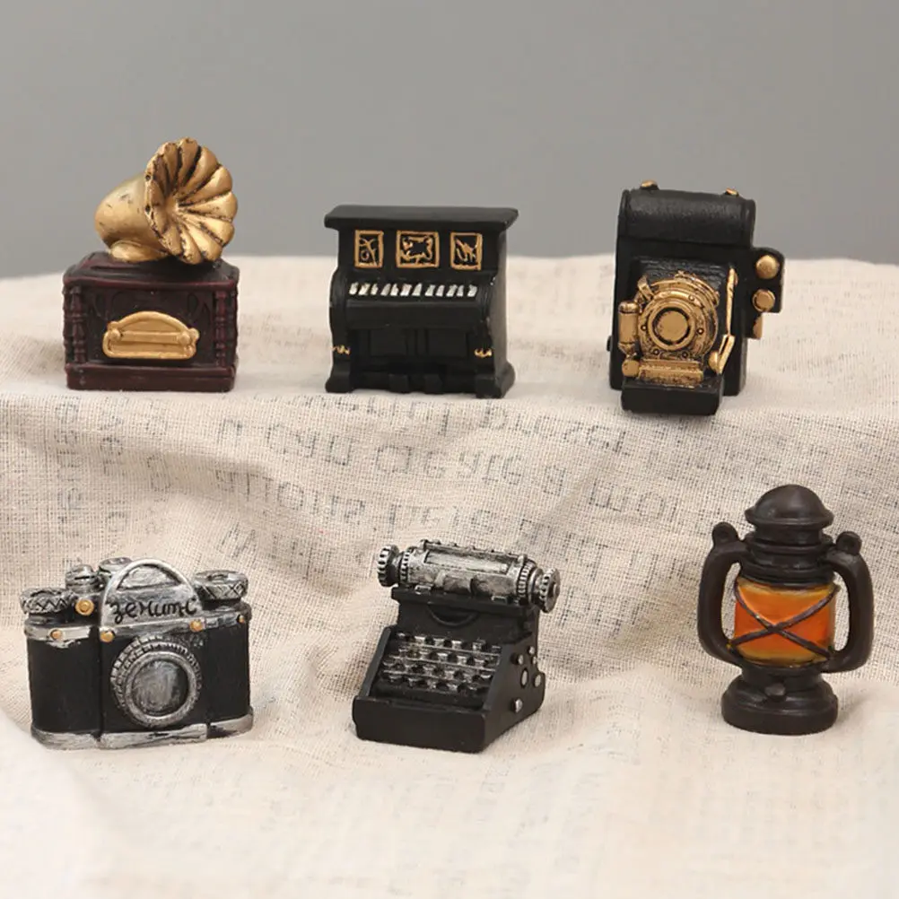 6 Pcs Retro Figurines Home Decor Tiny Stuff Vintage Camera Decorations