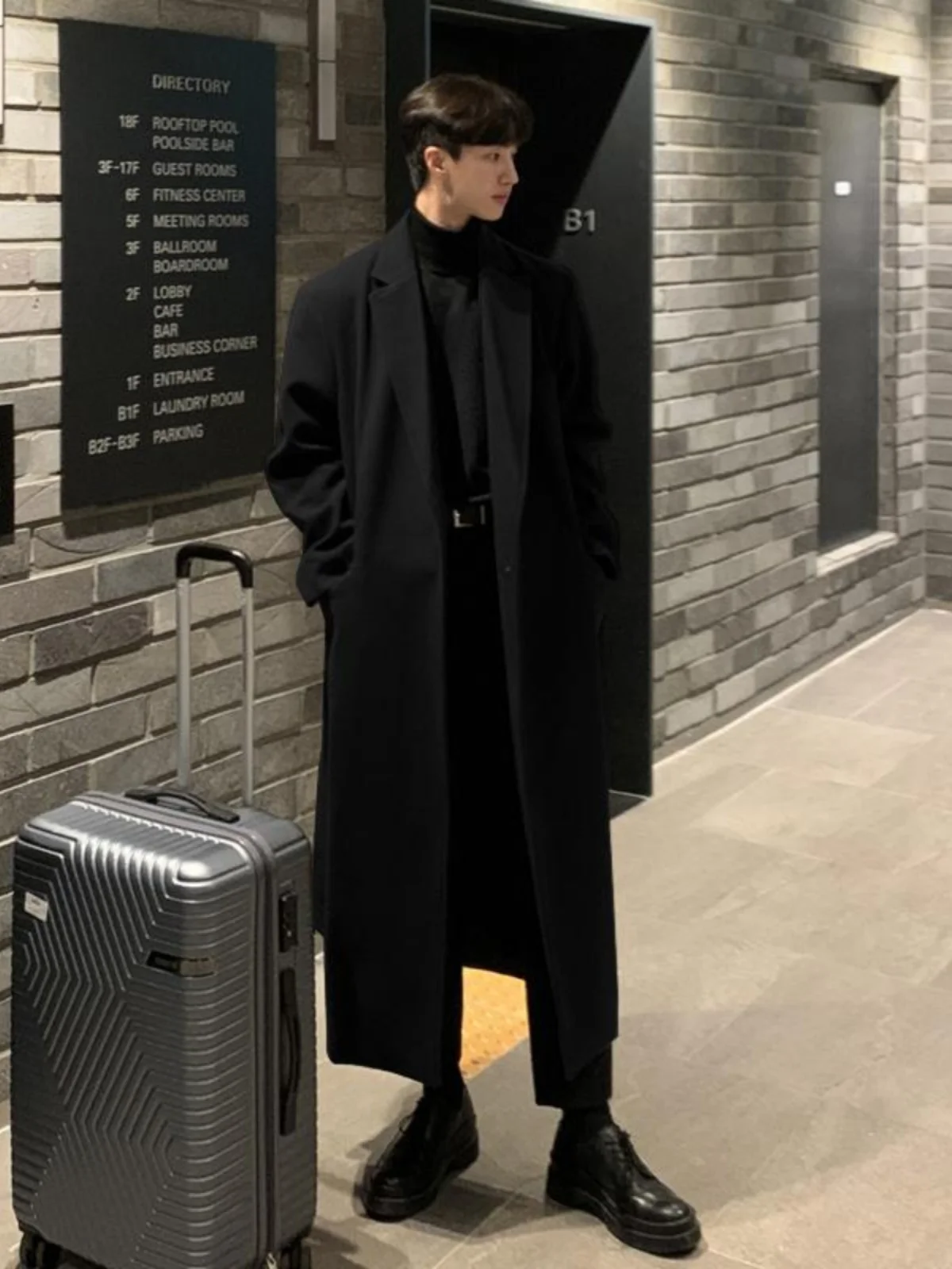 

Мужское длинное пальто в корейском стиле, средней длины, костюмное, молодежное, повседневное, шерстяное, до колен, в стиле смокинга, свободного кроя