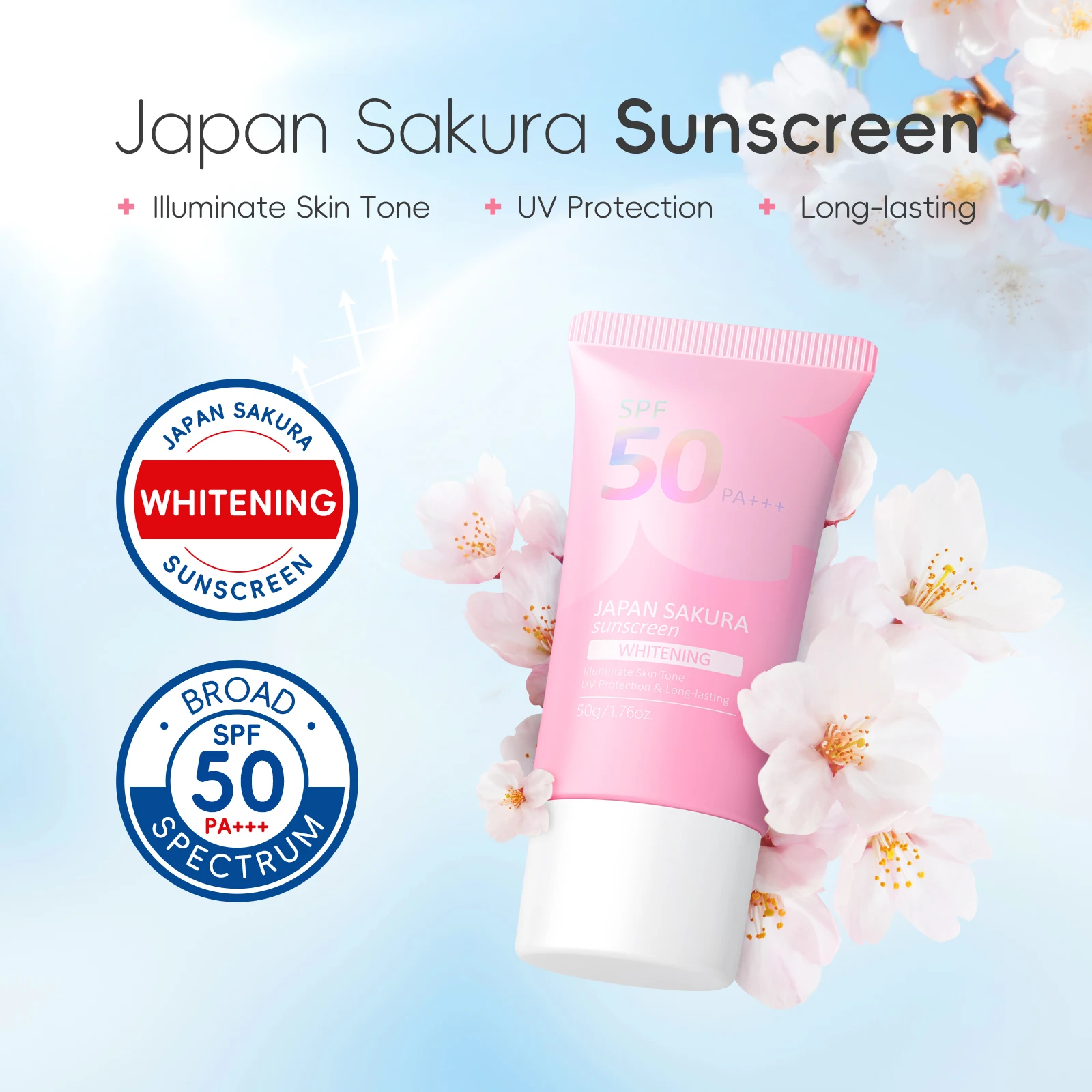 LAIKOU Japan Sakura Face Sunscreen Radiant UV Rays Protection SPF50 PA+++ Sunblock Cream Whitening