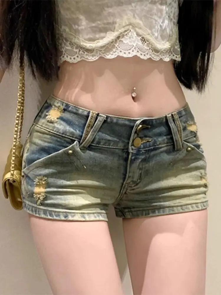 American Sle Hot Girl taille basse Denim orts femmes été nouveau trou serré petite taille bout à bout couvrant Ultra ort ort