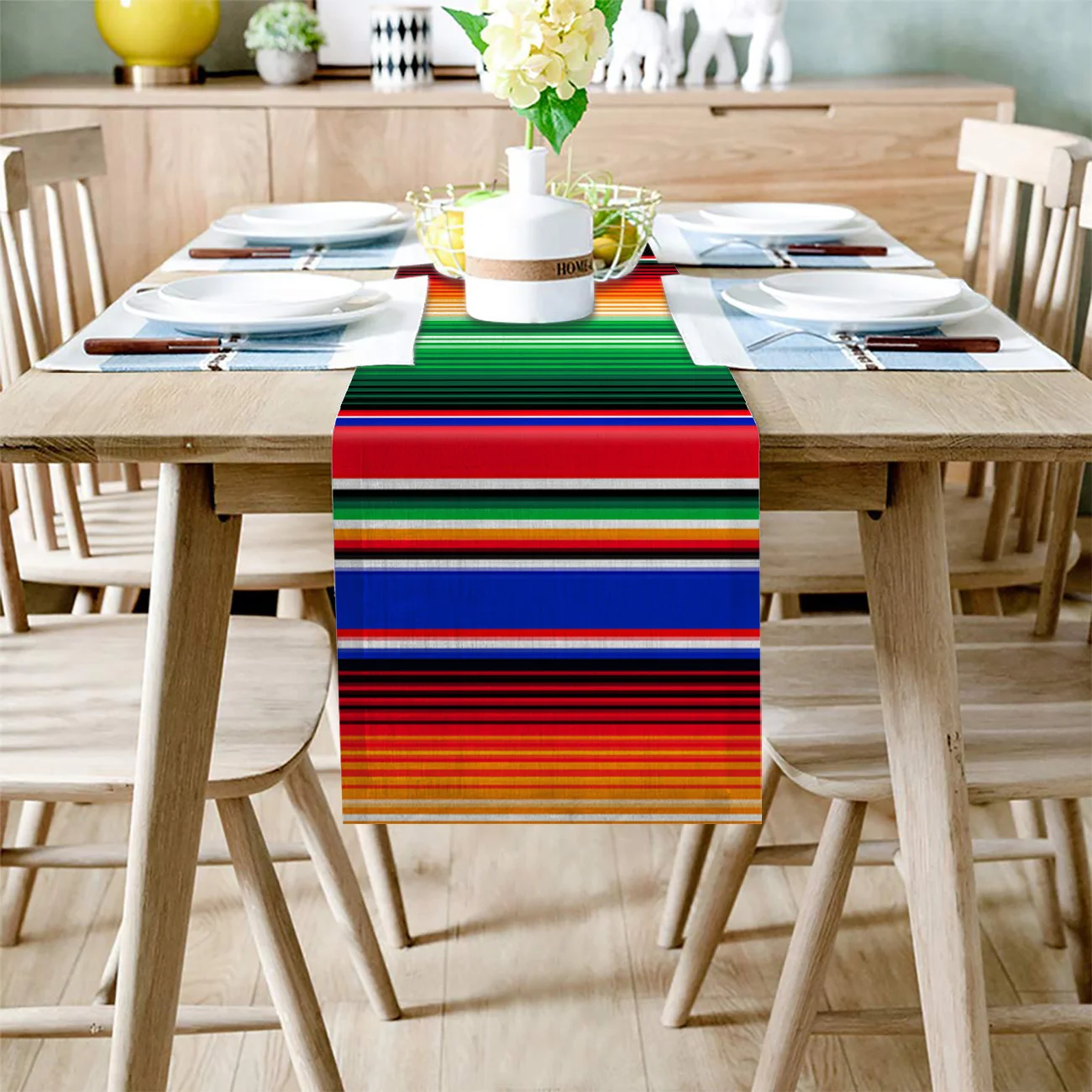 Colorful Mexican Stripes Linen Table Runners Kitchen Table Decoration Accessories Dining Table Runner Wedding Party Supplies