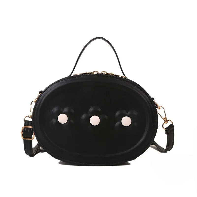 PU Round Shoulder Bags Trendy Leisure Commuting Adjustable Crossbody Simple Cute Flowers Design Shoulder Women's Bags