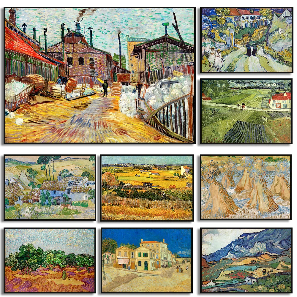 1 Stück rahmenloses Poster und Drucke mit rustikaler Bauernhof-Landchaft von dem berühmten Künstler Van Gogh, Leinwanddruck, Wandkunstbild für Li