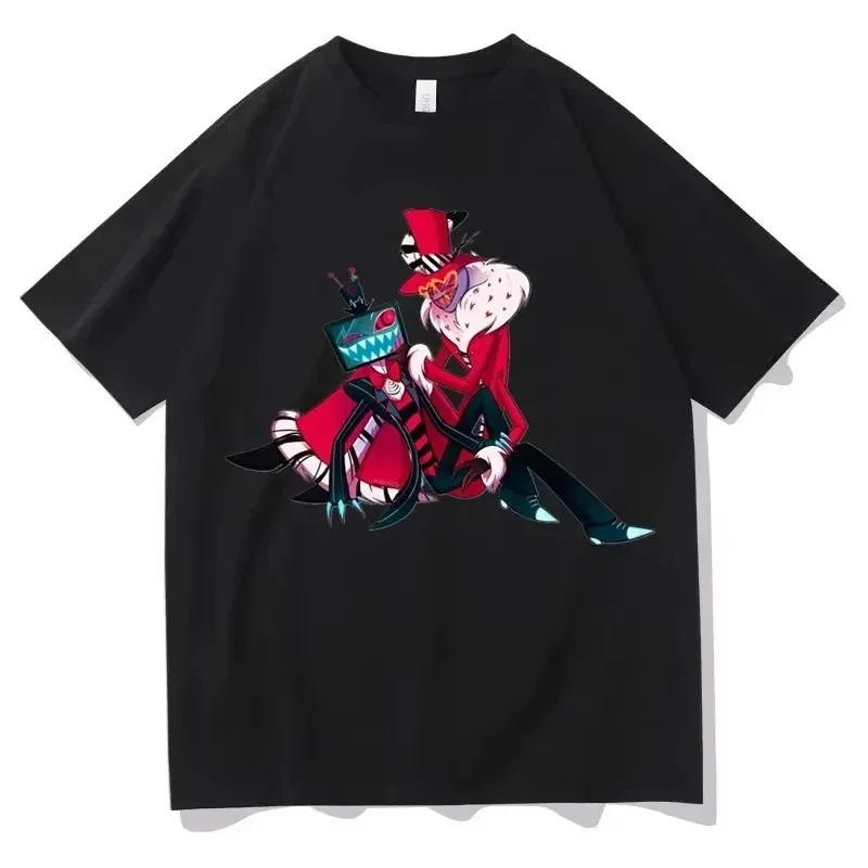 Hazbin Hotels Alastor Camiseta estampada verano mujer camiseta Y2k cuello redondo manga corta Camiseta Neutral de alta calidad ropa