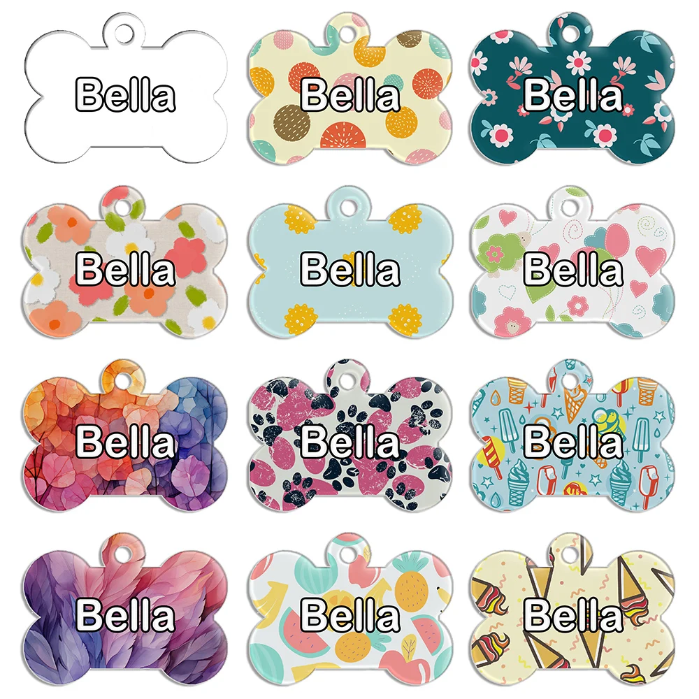 Personalized Colored Pattern Name Tags for Pets, Customized Dog ID Tag, Collar Accessories, Nameplate Acrylic Plate