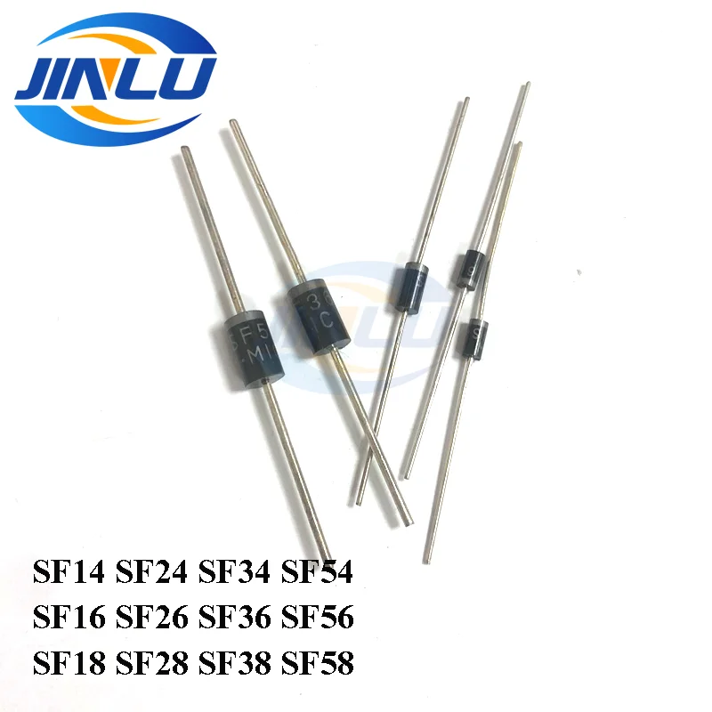 100pcs super fast recovery diode SF14 SF24 SF34 SF54 SF16 SF26 SF36 SF56 SF18 SF28 SF38 SF58 DIP 200V 400V 600V 1A 2A 3A 5A