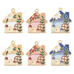 6PCS Enamel Cartoon House Charms Zinc Alloy Mixed Colors Pendant Jewellery Making Earring Necklace Bracelet Accessory