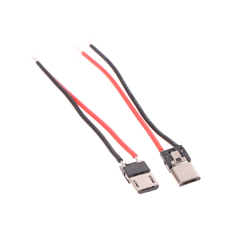 10Pcs 2P Micro USB Male With Cable 2Pin Welding Wire Male Connector Straight For Mobile Phone Charging Port Charging Socket