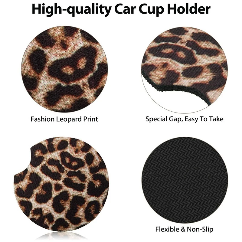 4PCS 2.56In Leopard Car Coasters For Drinks Car Cup Pad Mat For Living Room Kitchen Office To Protect Car And Furniture