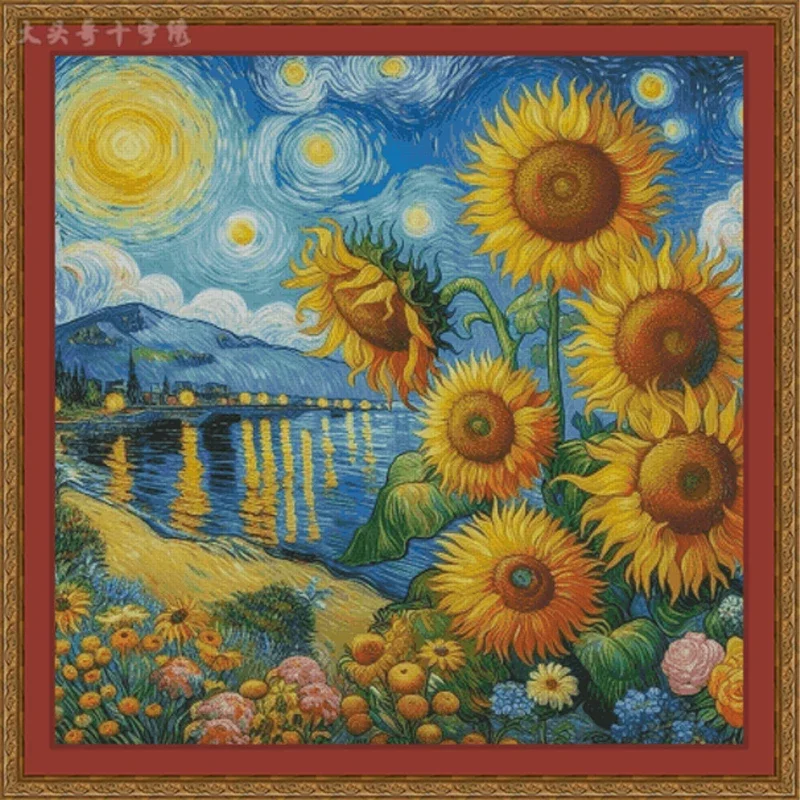 [ZZ5804-Painted Sunflowers] Stamped Cross Stitch Kit 14CT 16CT Pre Printed Canvas Cotton Thread Embroidery Needlework Wall Decor