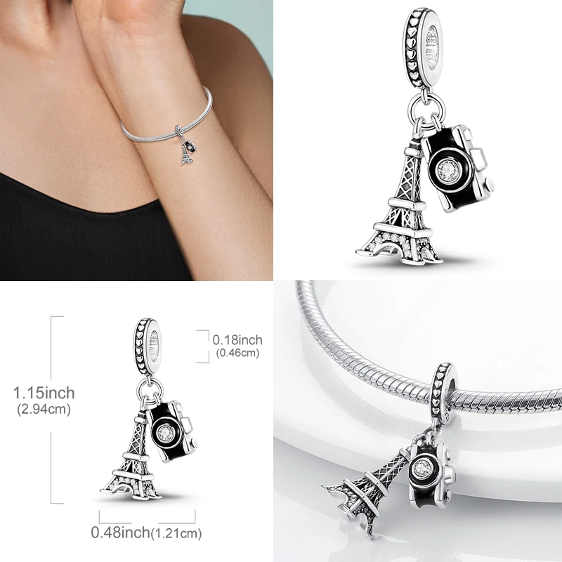925 Silver Camera Eiffel Tower Charm Fit Original Bracelet Diy For Woman Fashion Jewelry