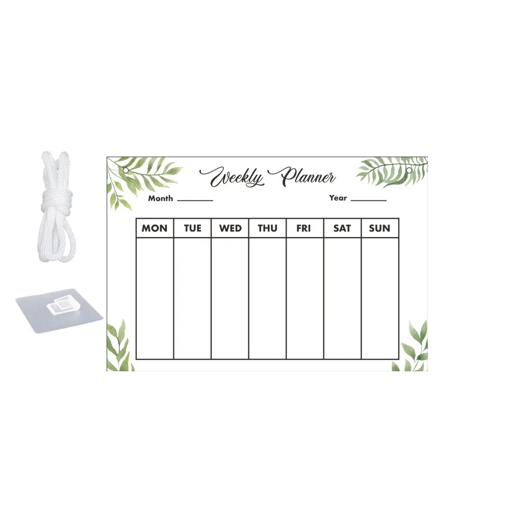 Transparent Message Board Monthly Weekly Acrylic Note Board Handwritting Green Leaves Pattern Erasable Whiteboard