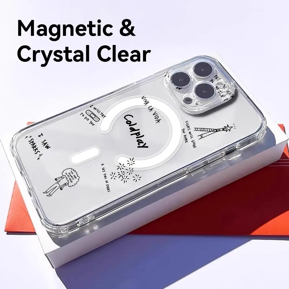 C-Coldplay Rapper Cool Phone Case For IPhone 17 16 15 14 13 12 Pro Max Plus Magnetic Crystal Clear Case Wireless Charge view 2