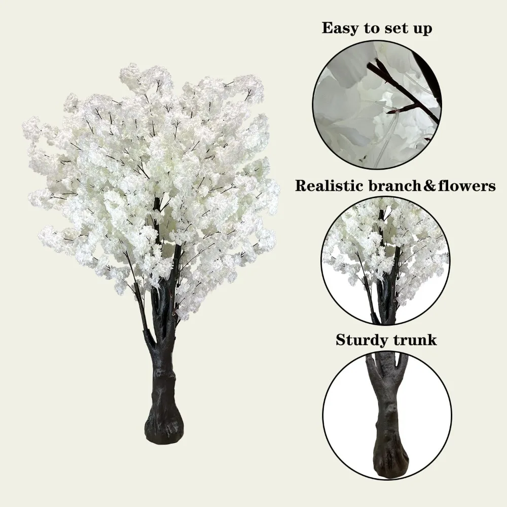 White Artificial Cherry Blossom Trees Faux Cherry Blossom Tree White Tree for Office HomeOutdoor Decor（6.5ft/2m, White）