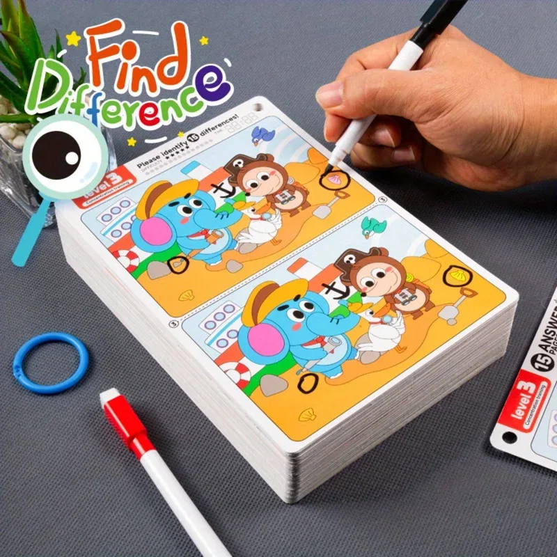 Find Differences Cards Reusable Erasable Early Learning Educational Toys With Color Illustrations Preschool Educational Tools