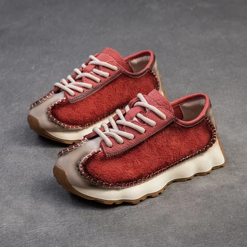 Careaymade-الجلد المدبوغ البقرة جلد طبيعي مختلط اللون Preppy فتاة تفلكن منصة إسفين الصيف السيدات ربيع الخريف مريح الموضة