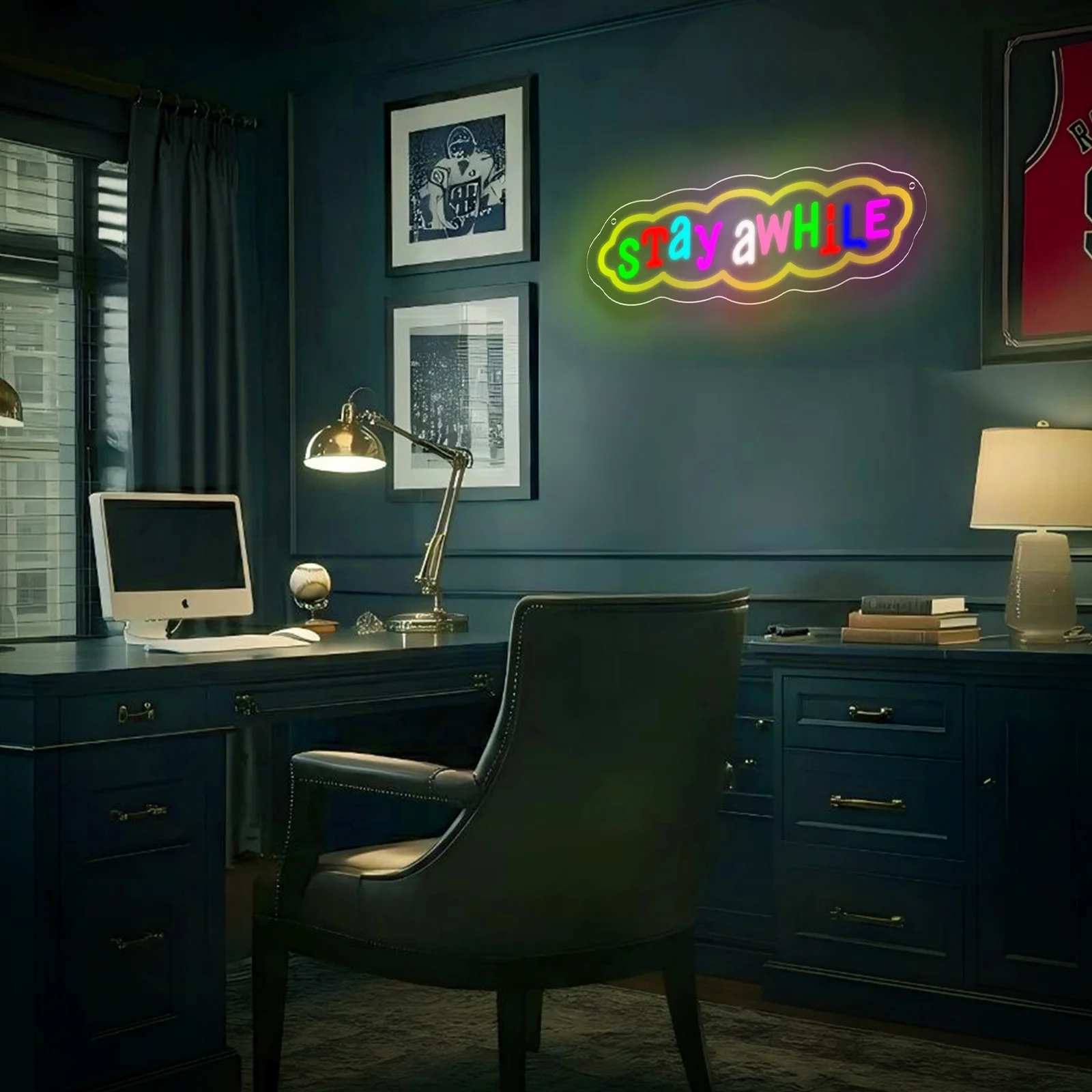 STAY AWHILE Neon Sign USB Power LED Neon Light for Bedroom Man Cave Game Room Party Store Cafe Library Wall Decor Festival Gift