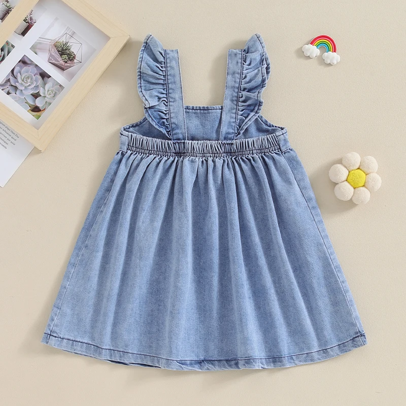 Toddler Baby Girl Denim Dress Cute Backless Sleeveless Dress Casual Jean Dresses Princess Beach Sundress